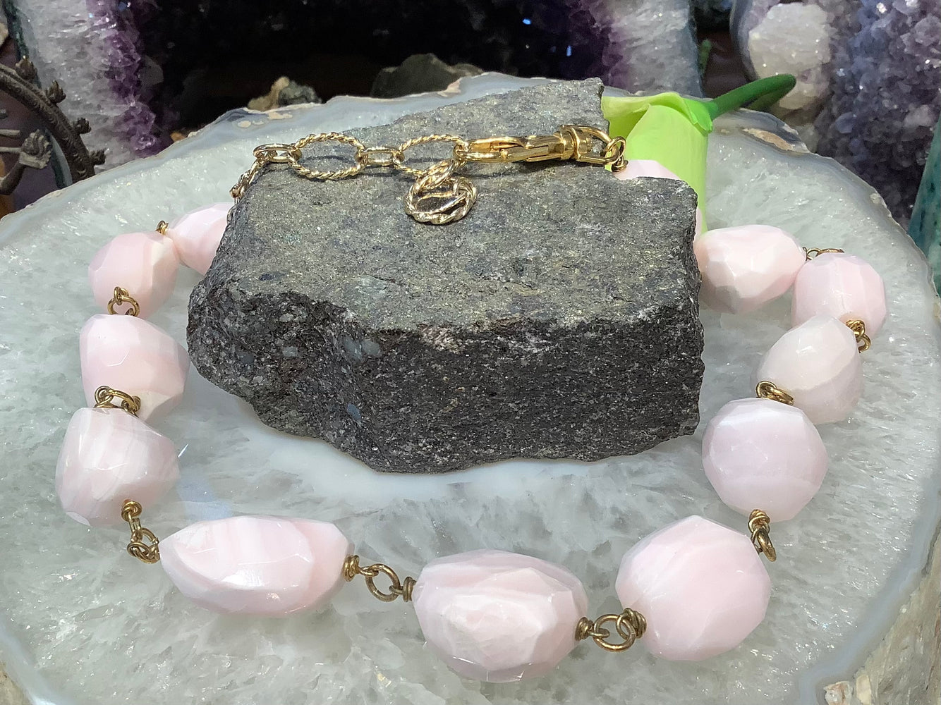 Pink Mangano Calcite Faceted Gemstone Necklace