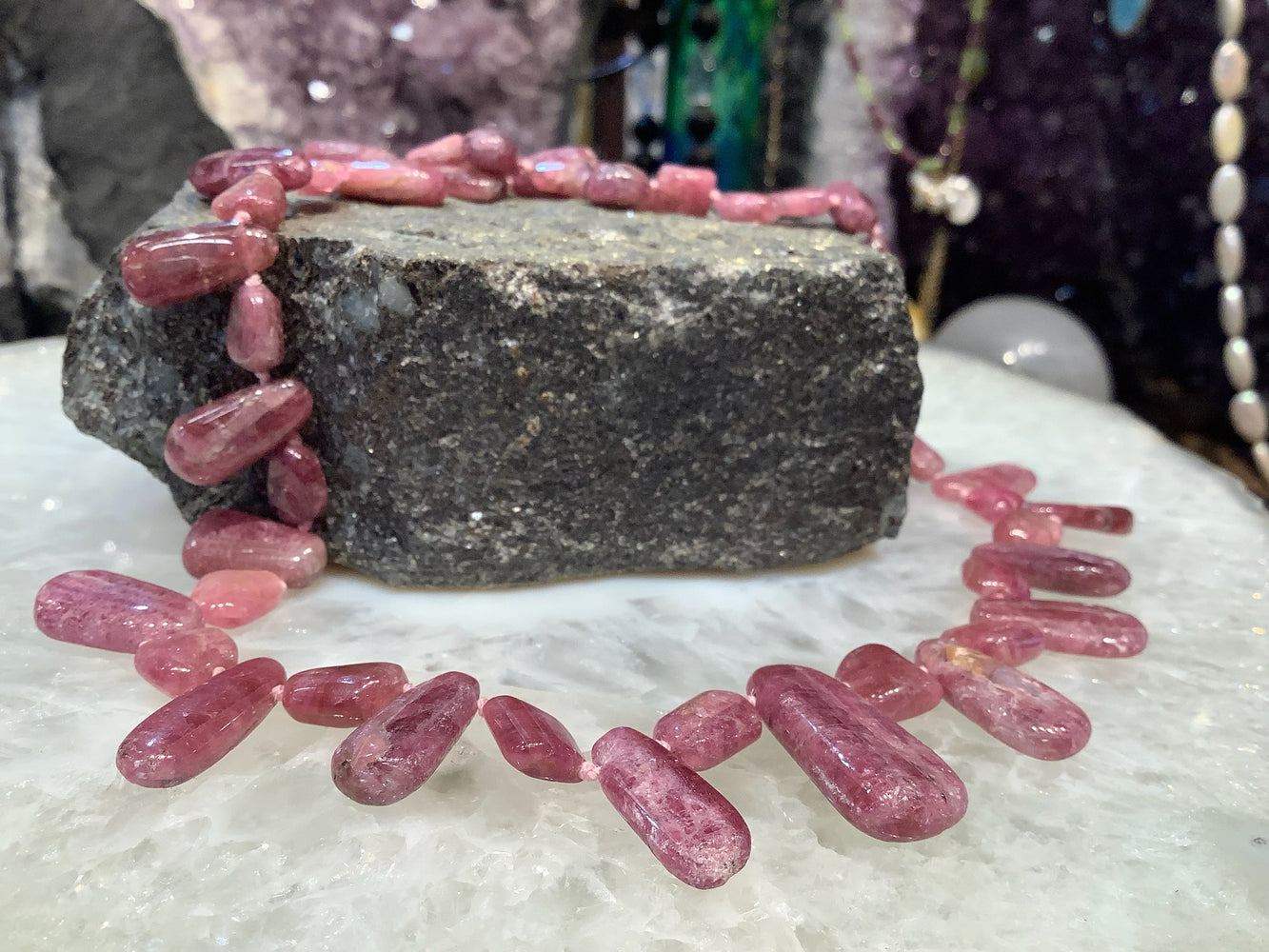 Dark Pink Rubellite Tourmaline Smooth Pendant / Nugget Gemstone Beads