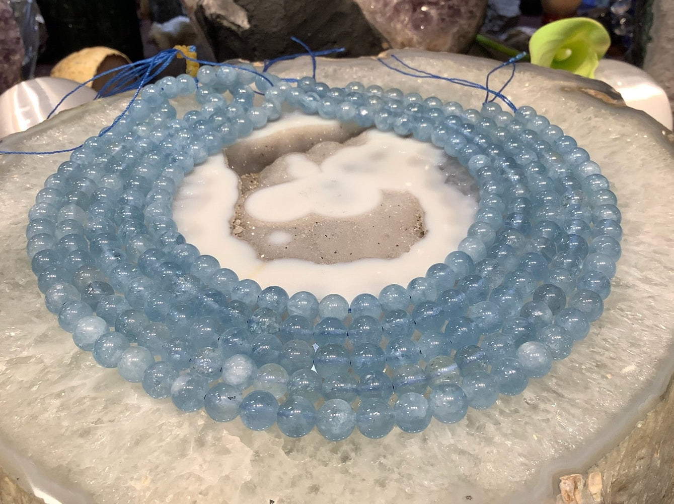 Natural Blue Aquamarine Round Gemstone Beads - 8mm