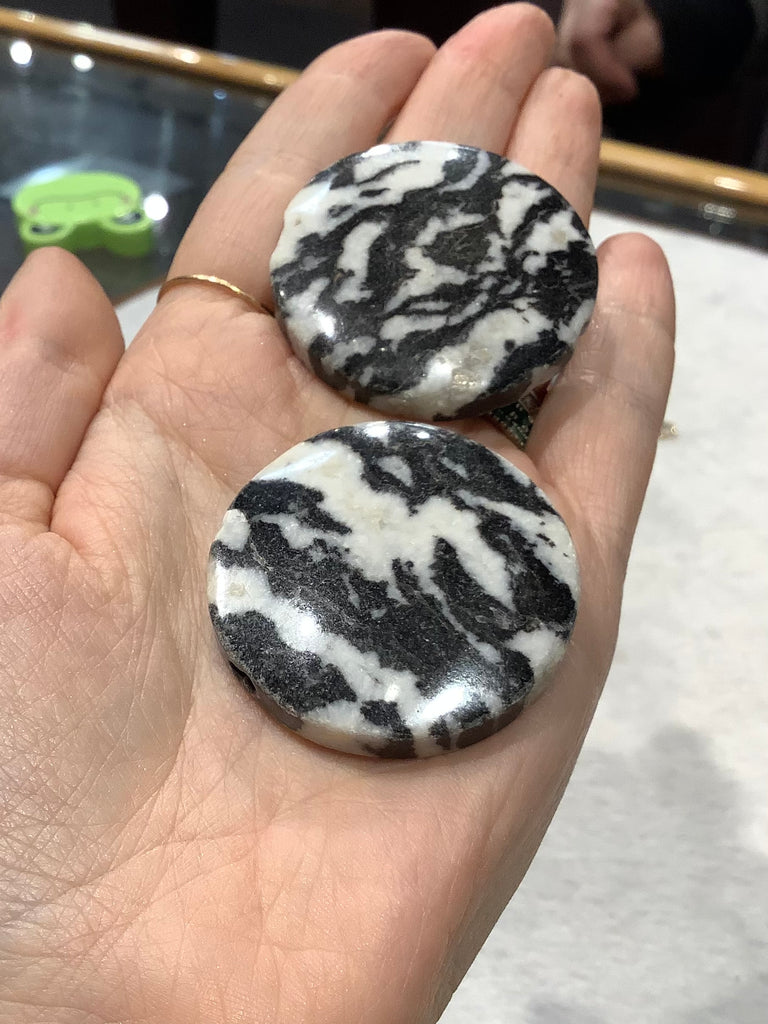2 Large zebra jasper gemstone beads