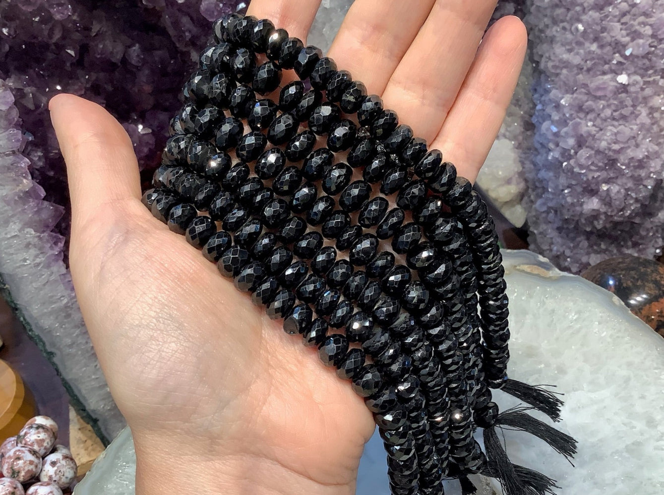 8mm Black Spinel Faceted Gemstone Rondelle Beads