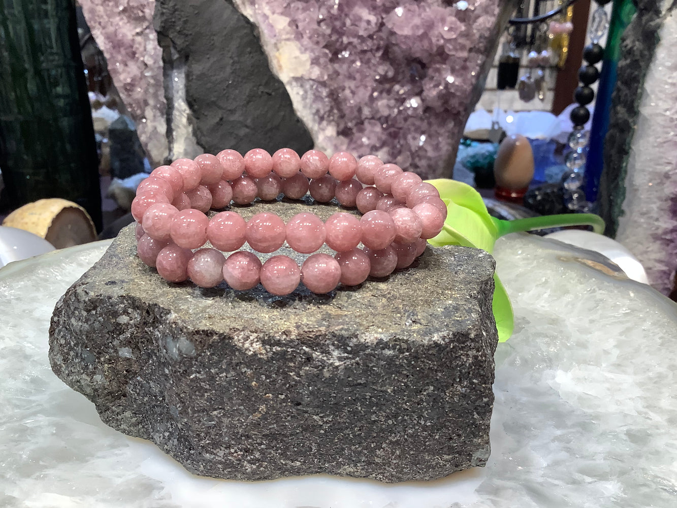 Strawberry Quartz 8mm round gemstone bracelet
