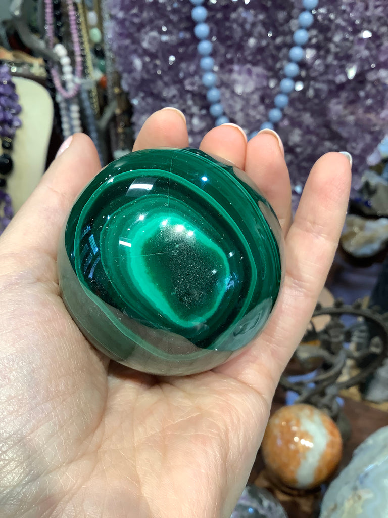 Beautiful Malachite gemstone sphere - 55mm