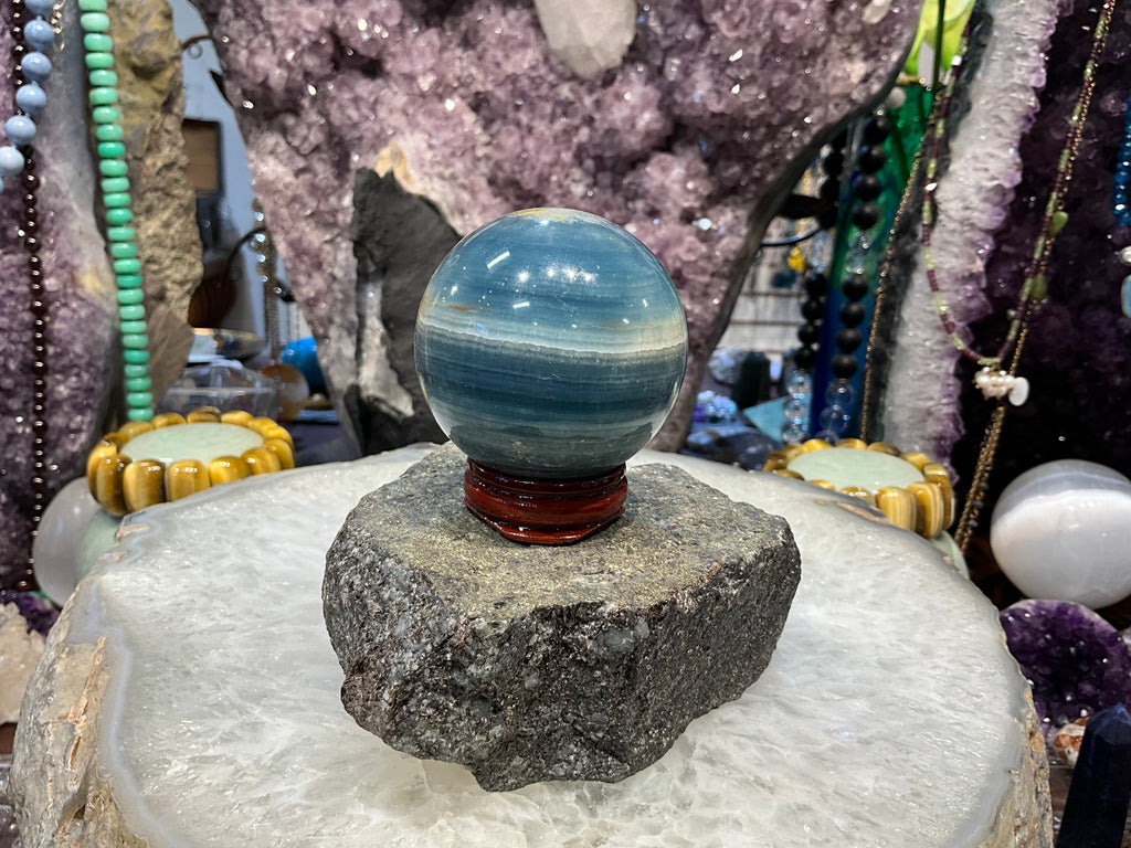 55mm Lemurian Blue Calcite Round Gemstone Sphere