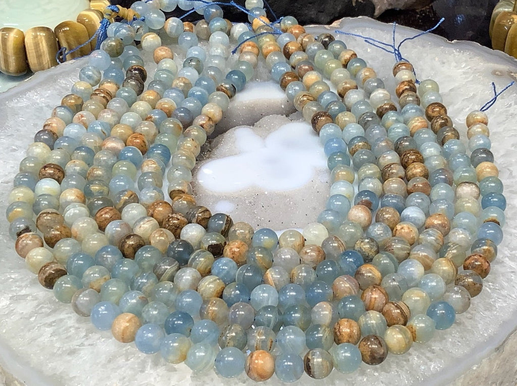 8mm Blue Lemurian Calcite Round Gemstone Beads #2