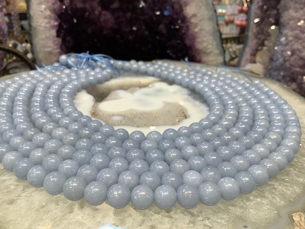 Natural Blue Angelite Round Gemstone Beads - 8mm