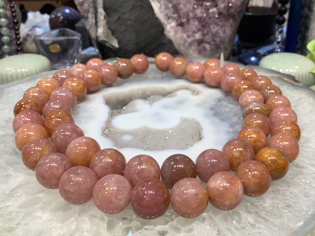 16mm Pink Orange Morango Quartz Gemstone Beads