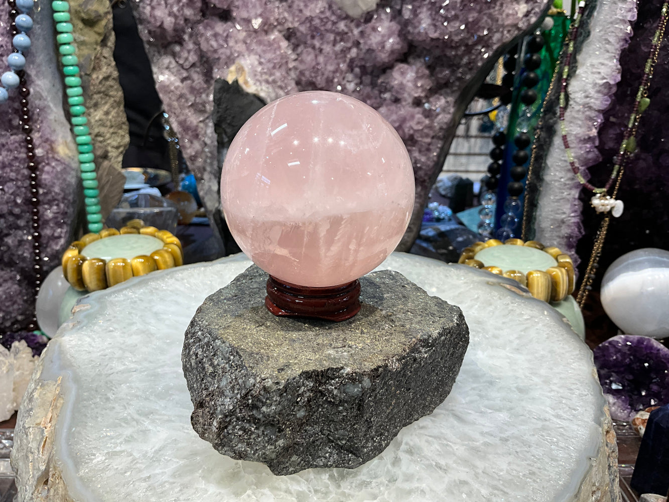 65mm Natural Madagascar Rose Quartz Round Gemstone Sphere Healing Sphere