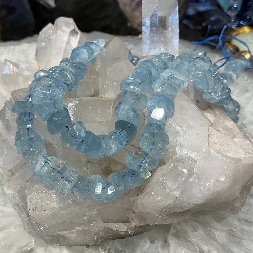 Natural Hand Cut Aquamarine Faceted Gemstone Beads ( 11mmx4mm)