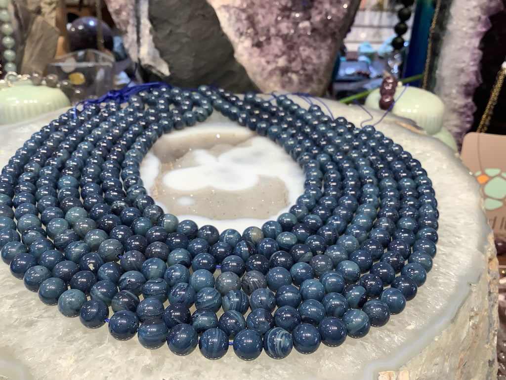 8mm Blue Sieber Agate Round Gemstone Beads