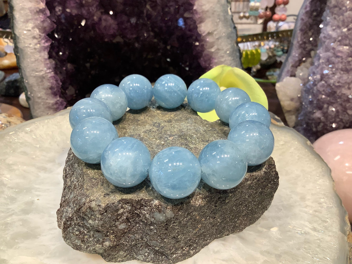 Natural Large Blue Aqumarine Gemstone Bead Bracelet - 20mm