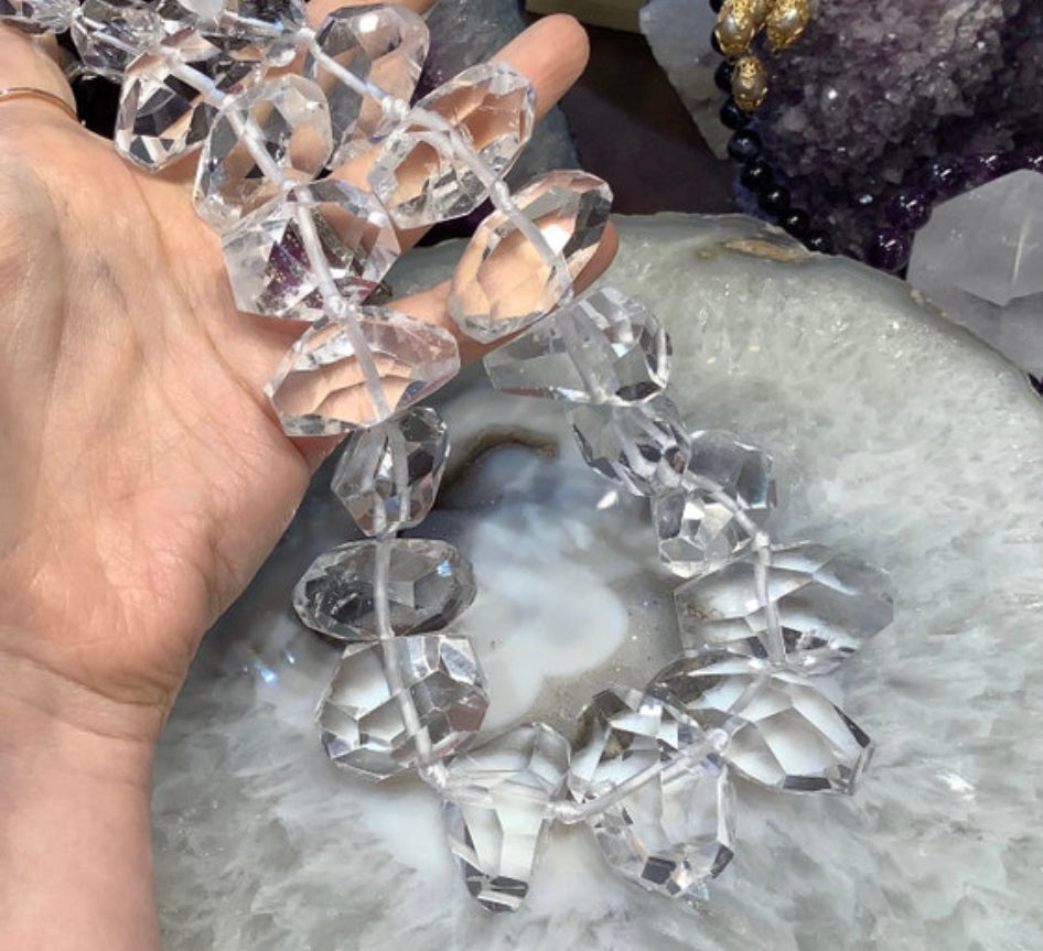 Stunning Natural Cut Rock Crystal Gemstone Bead Necklace