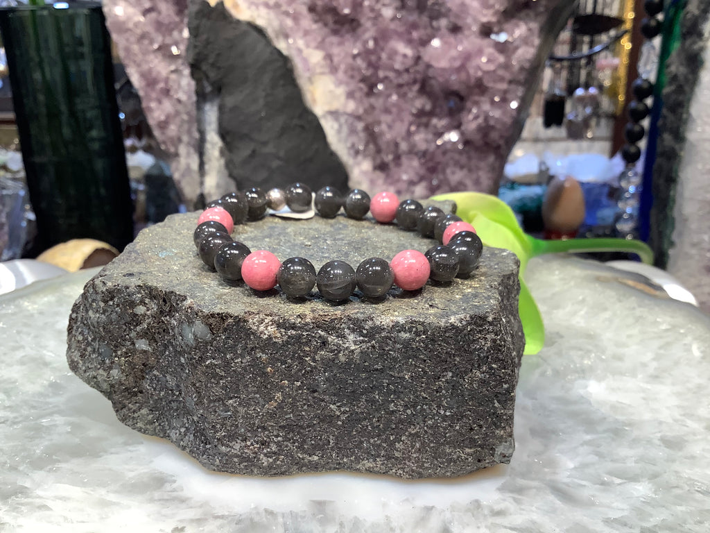 Scapolite & pink rhodonite 8mm gemstone bracelet