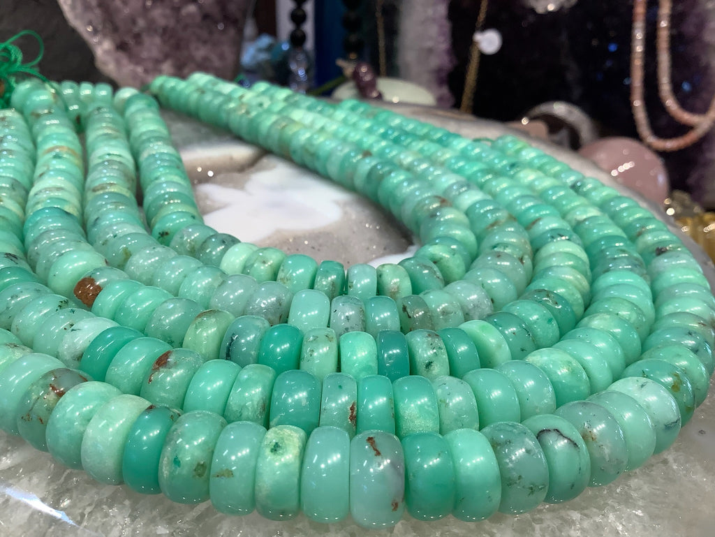 Large Natural Apple Green Chrysoprase Rondelle Gemstone Beads
