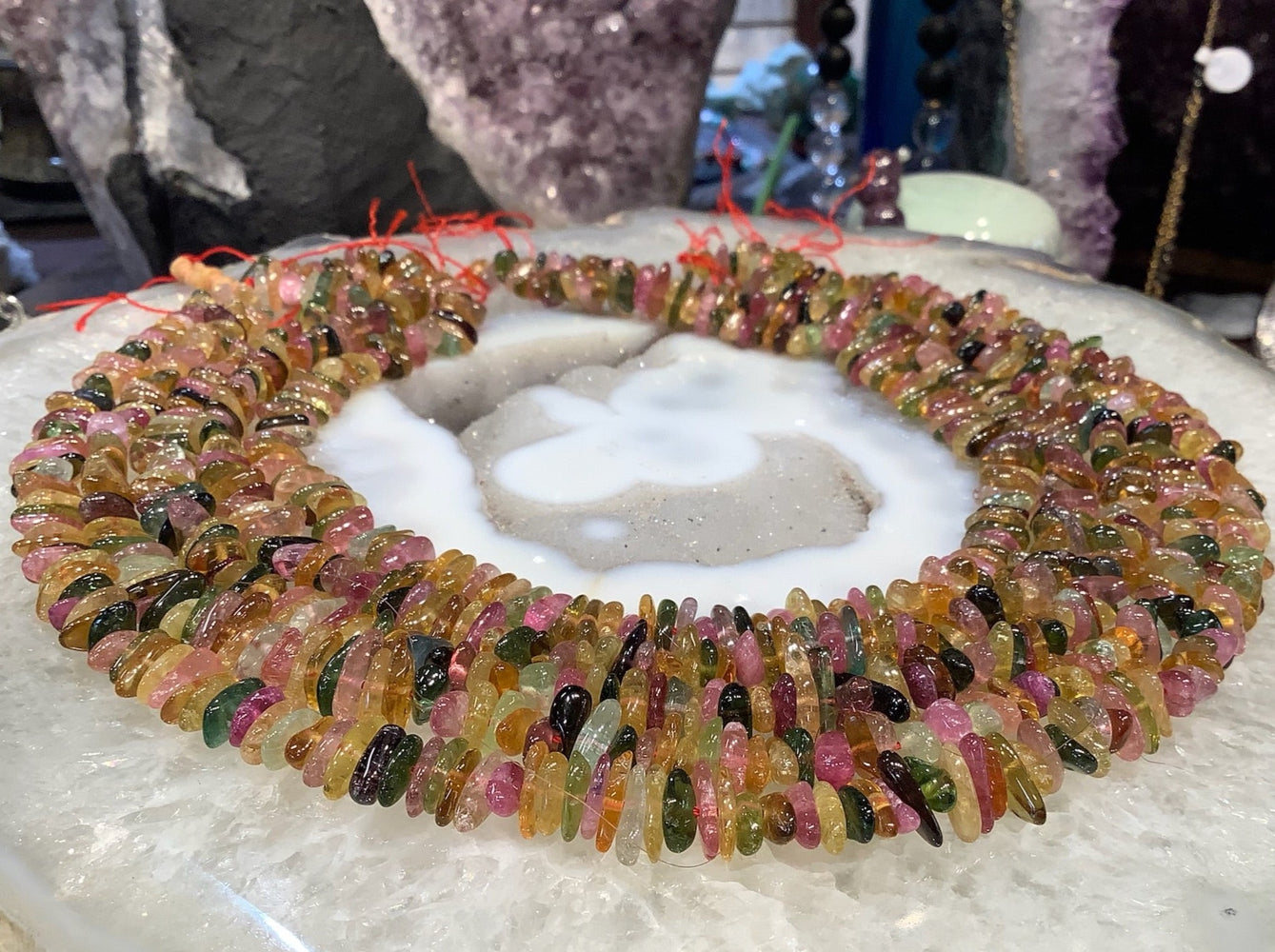 Natural Pink, Green, Yellow Tourmaline Nugget Gemstone Beads