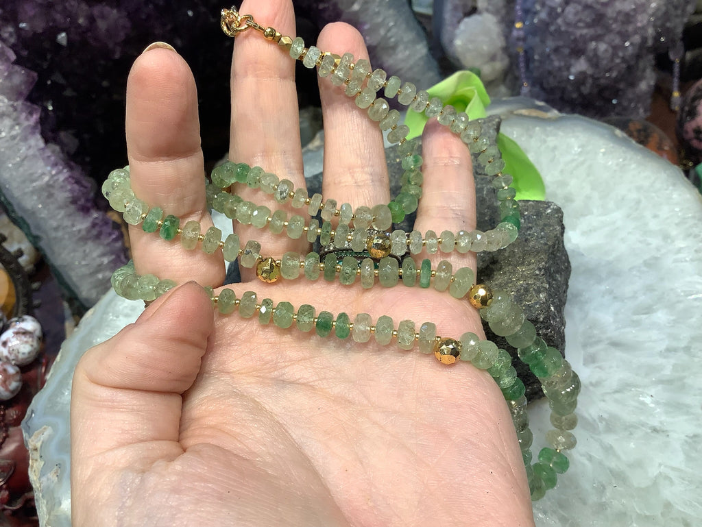 Natural Tsarovite Green Garnet & Pyrite Briolettes Gemstone Necklace