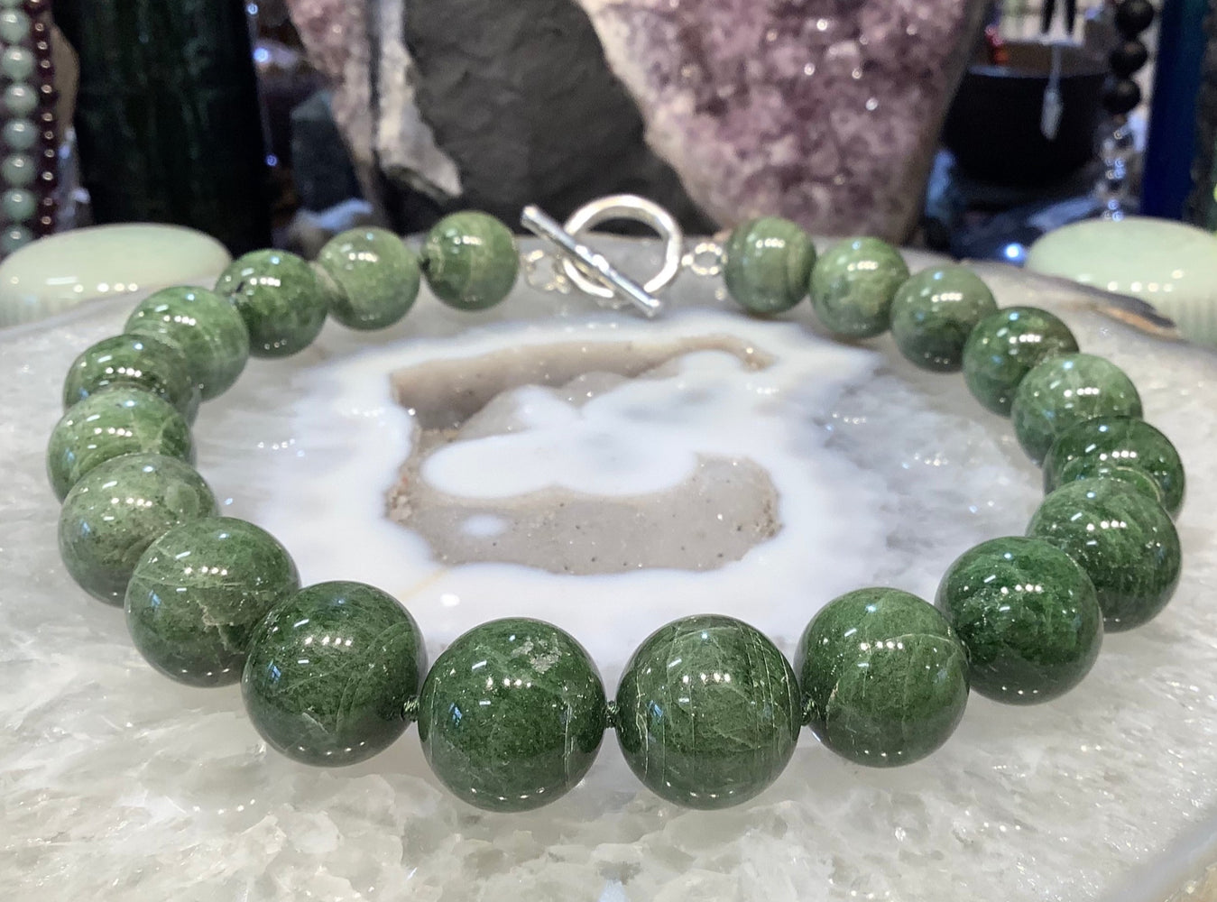 Large chrome diopside 20mm gemstone necklace