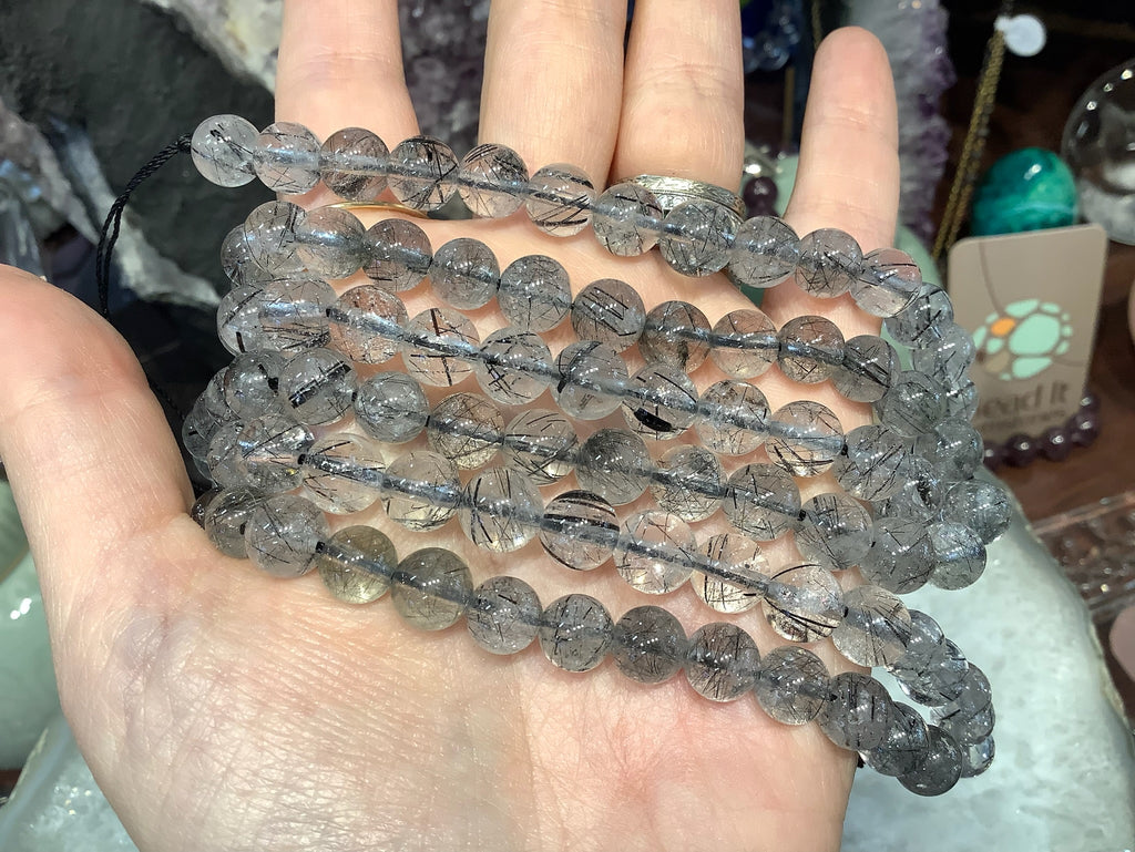 8mm Black Rutile Round Gemstone Beads