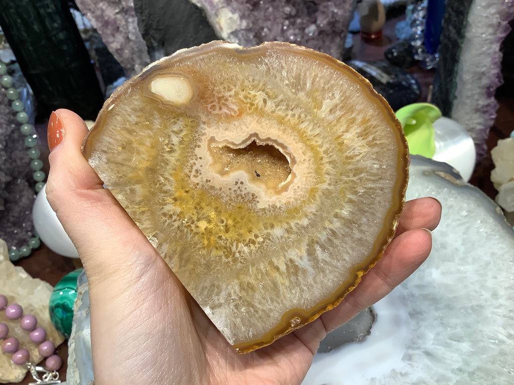 Brazil Golden agate drusy geode specimen