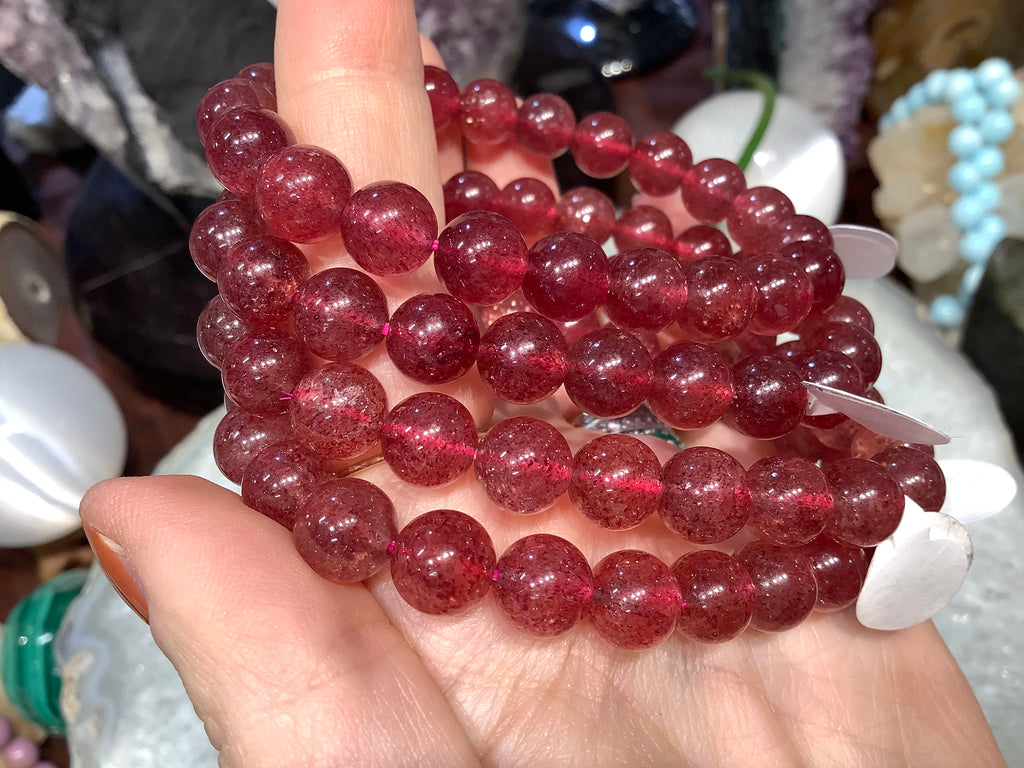 Stunning Deep Pink Strawberry Quartz Gemstone Bracelet - 9mm