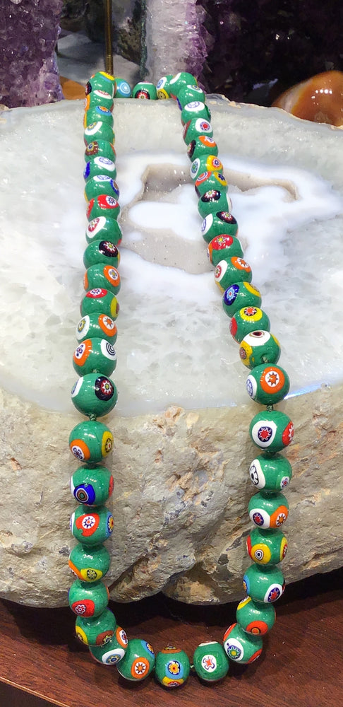 15mm Vintage glass knotted beaded necklace