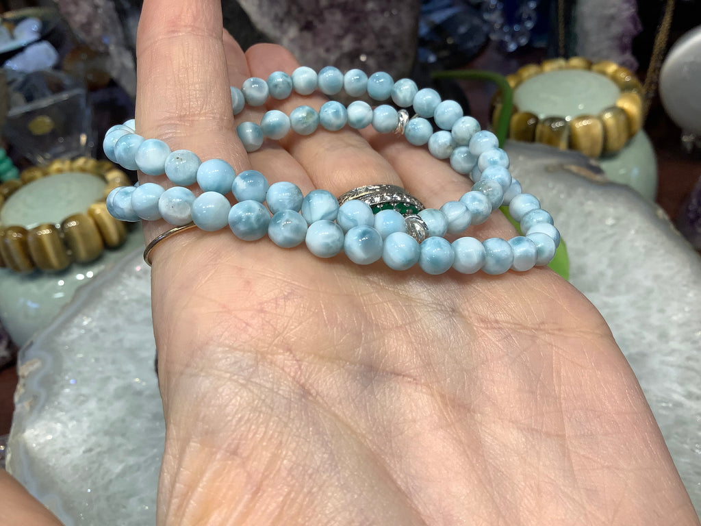 Natural Larimar 6mm round gemstone bracelet