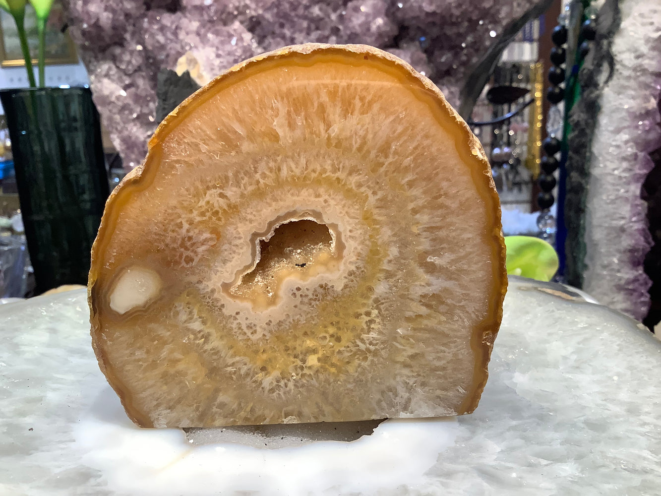 Brazil Golden agate drusy geode specimen