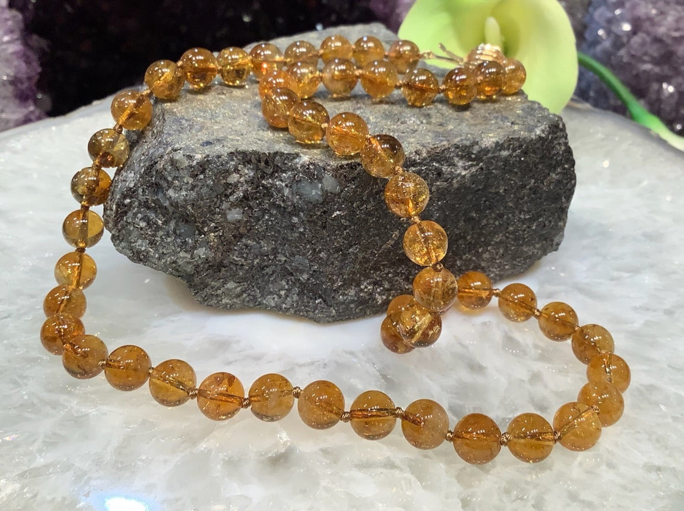 Rare Quality Golden Uruguay Citrine Gemstone Necklace with Gold Clasp