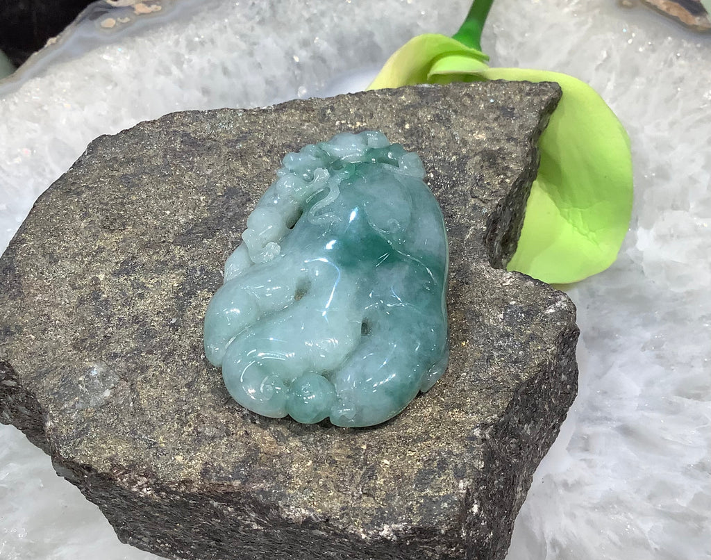 Beautiful Carved Green jadeite jade gemstone pendant