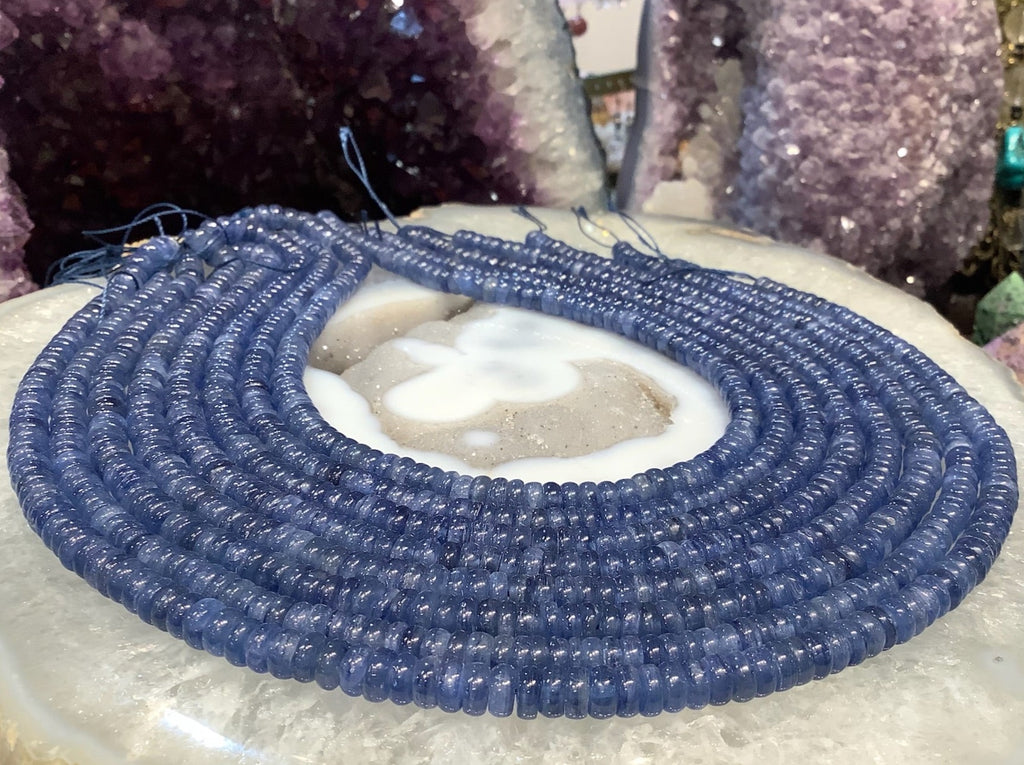 Stunning Natural Blue Kyanite Rondelle Gemstone Beads - 6mm