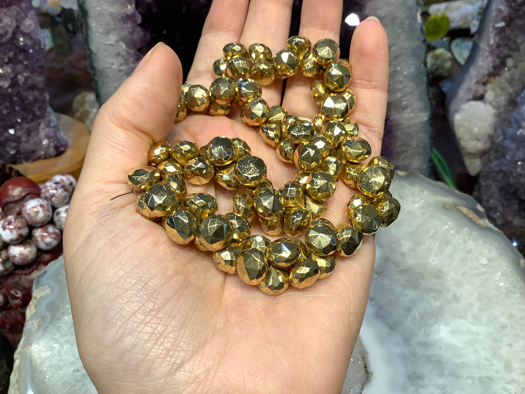 8x10mm Faceted Gold Pyrite Onion Drop Briolette Gemstone Beads