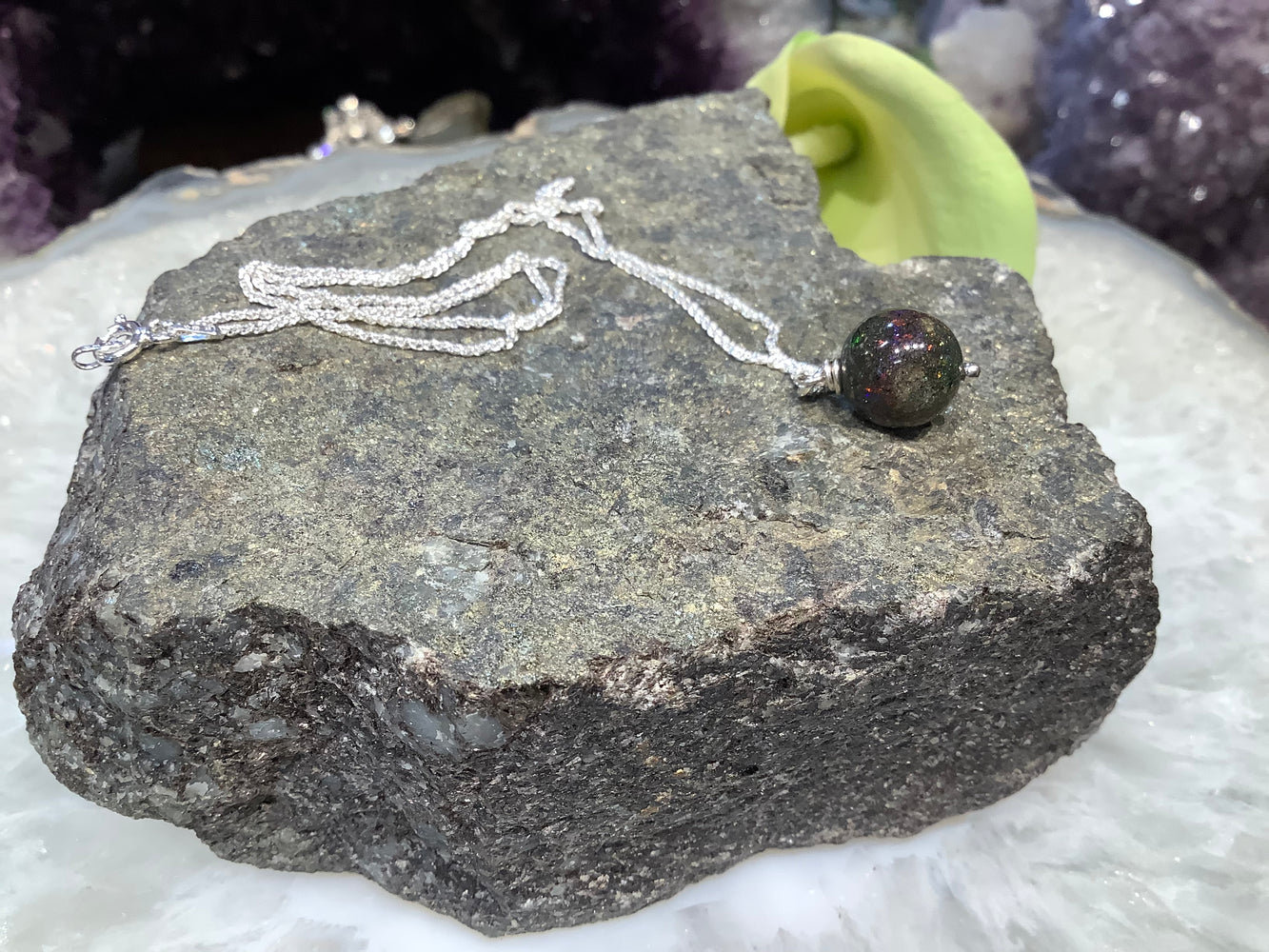 Black opal pendant gemstone necklace