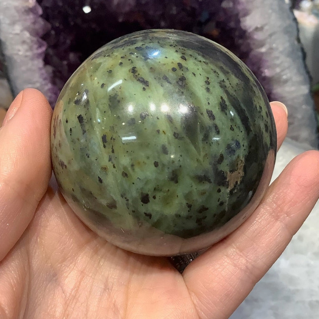 56mm Natural Green Jade Gemstone Sphere