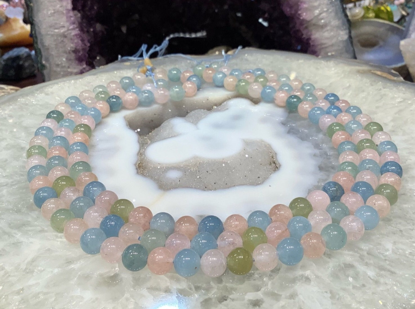 8mm Stunning Natural Blue Aquamarine Pink Morganite Beryl Gemstone Beads