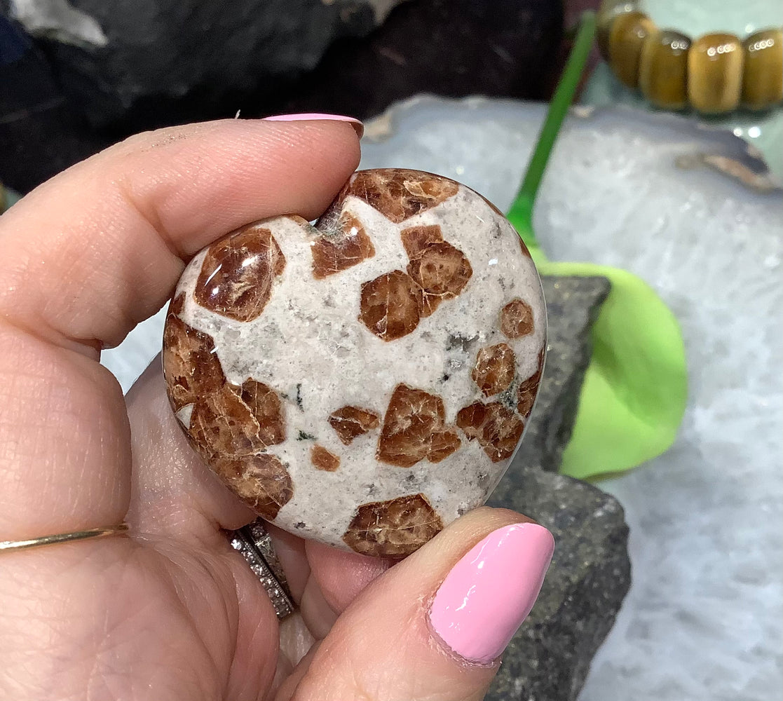 Rare Garnet & wollastinite 40mm heart gemstone