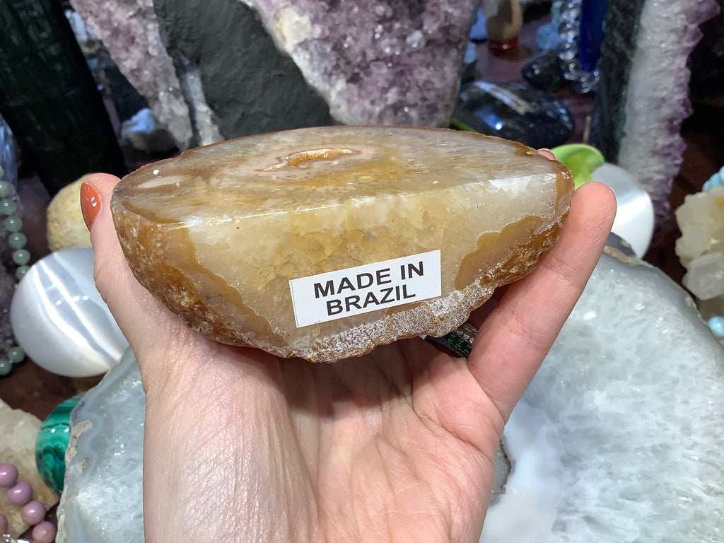 Brazil Golden agate drusy geode specimen