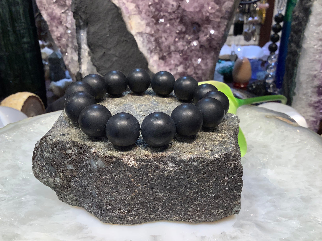 Matte onyx 15mm round gemstone bracelet