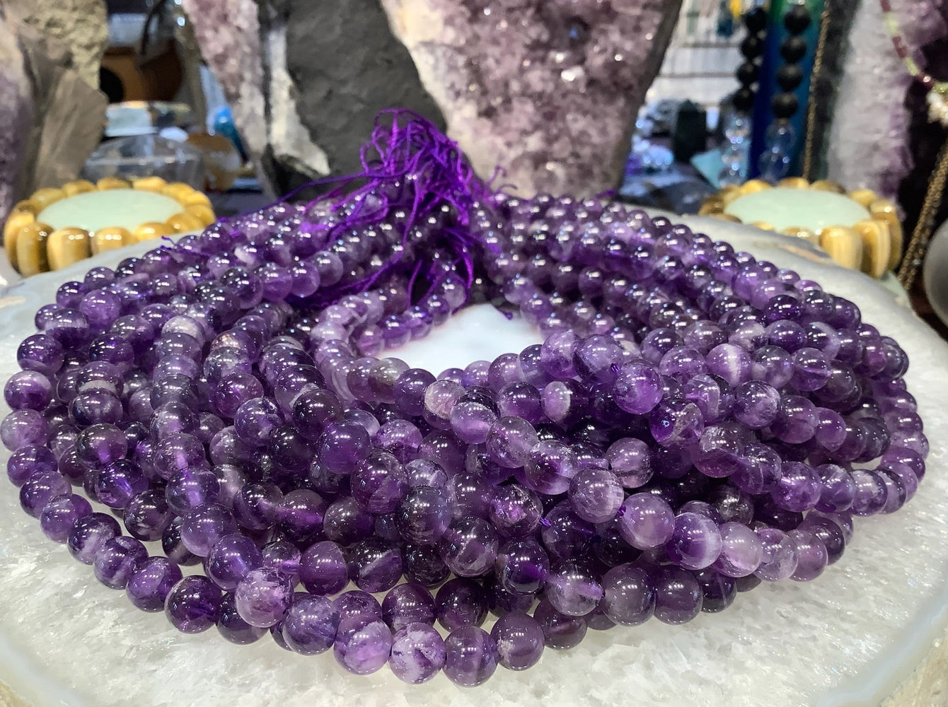 8mm Natural Deep Purple Chevron Amethyst Gemstone Beads
