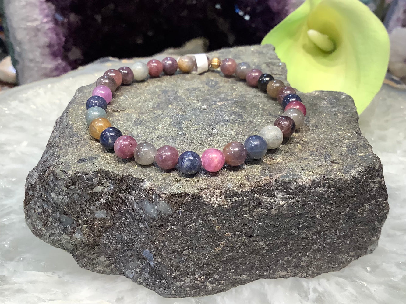 Multicolour sapphire 6mm gemstone bracelet