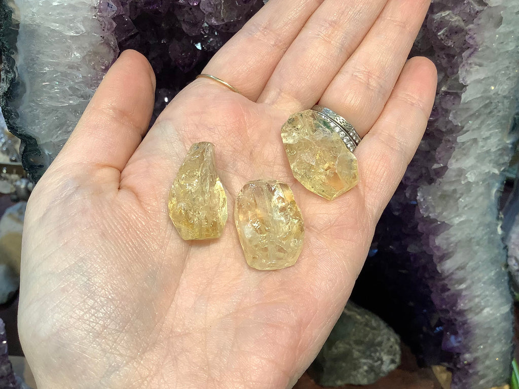 3 Beautiful citrine chisel cut 23-25mm gemstones