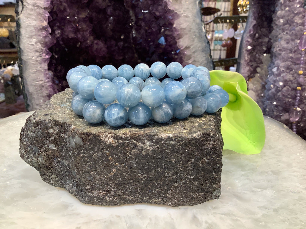 Natural Blue Aquamarine Round Gemstone Bracelet - 10mm