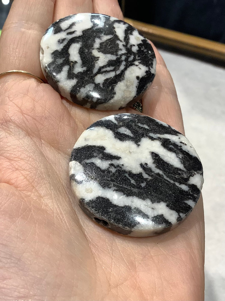 2 Large zebra jasper gemstone beads