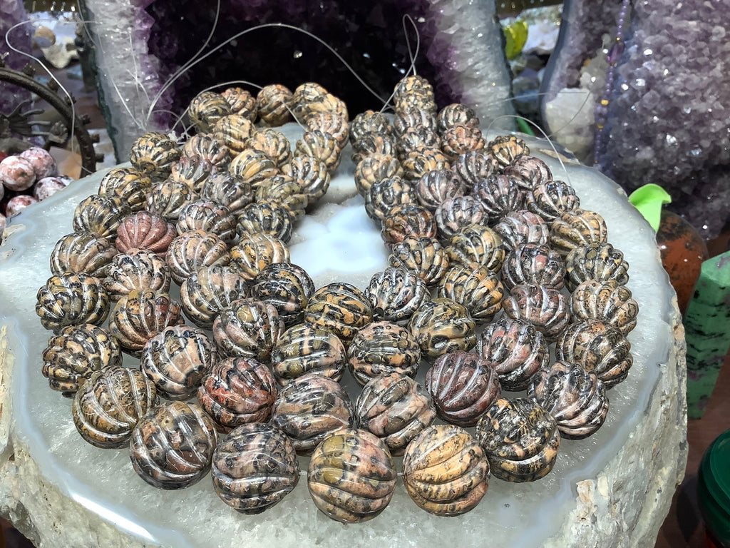 20mm Picture Jasper Carved Melon Gemstone Beads