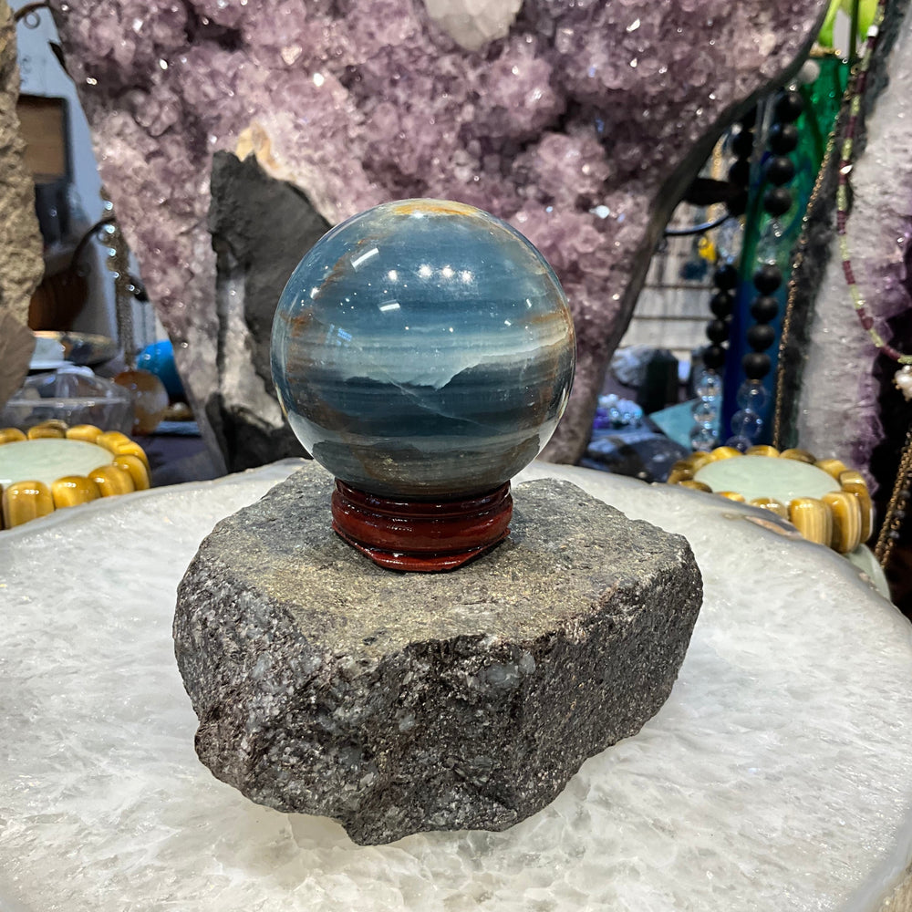 55mm Lemurian Blue Calcite Round Gemstone Sphere