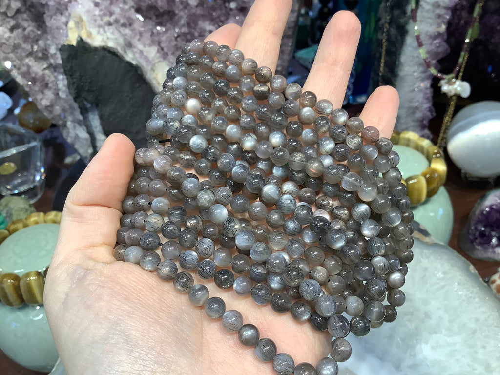 Rutile inclusion  moonstone 6mm gemstone beads