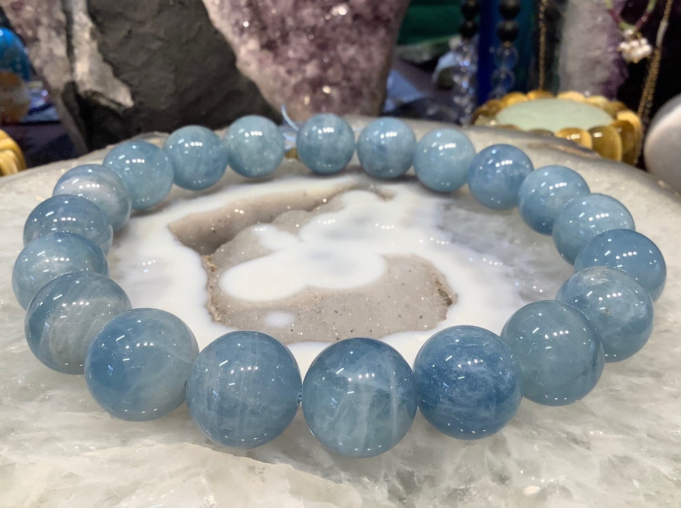 20mm Natural Blue Aquamarine Round Gemstone Beads