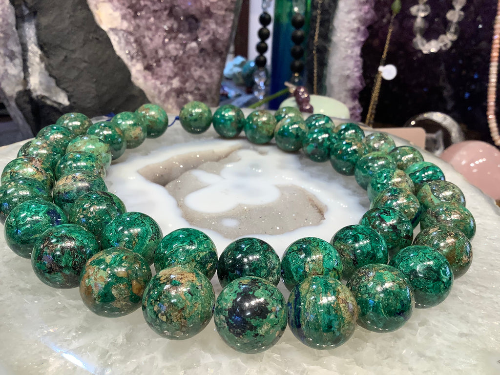 18mm Amazing  Green Azurite with Malachite Round Gemstone Beads