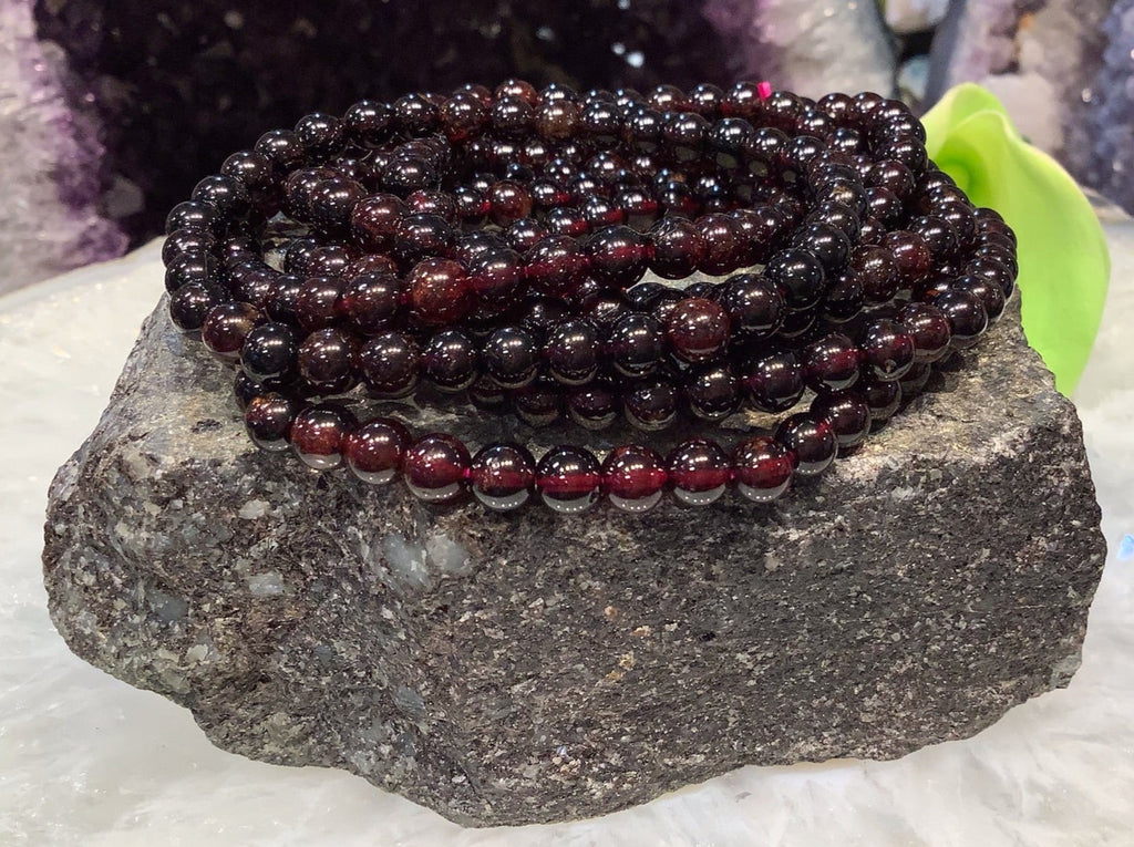 4mm Round Red Garnet Gemstone Beads Bracelet