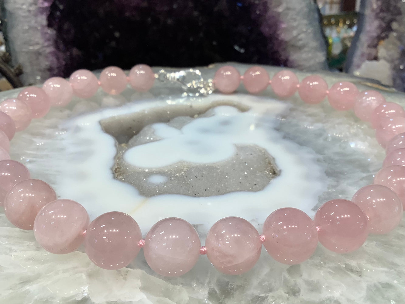 Rose Quartz 14mm gemstone necklace
