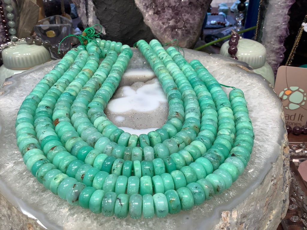 Large Natural Apple Green Chrysoprase Rondelle Gemstone Beads